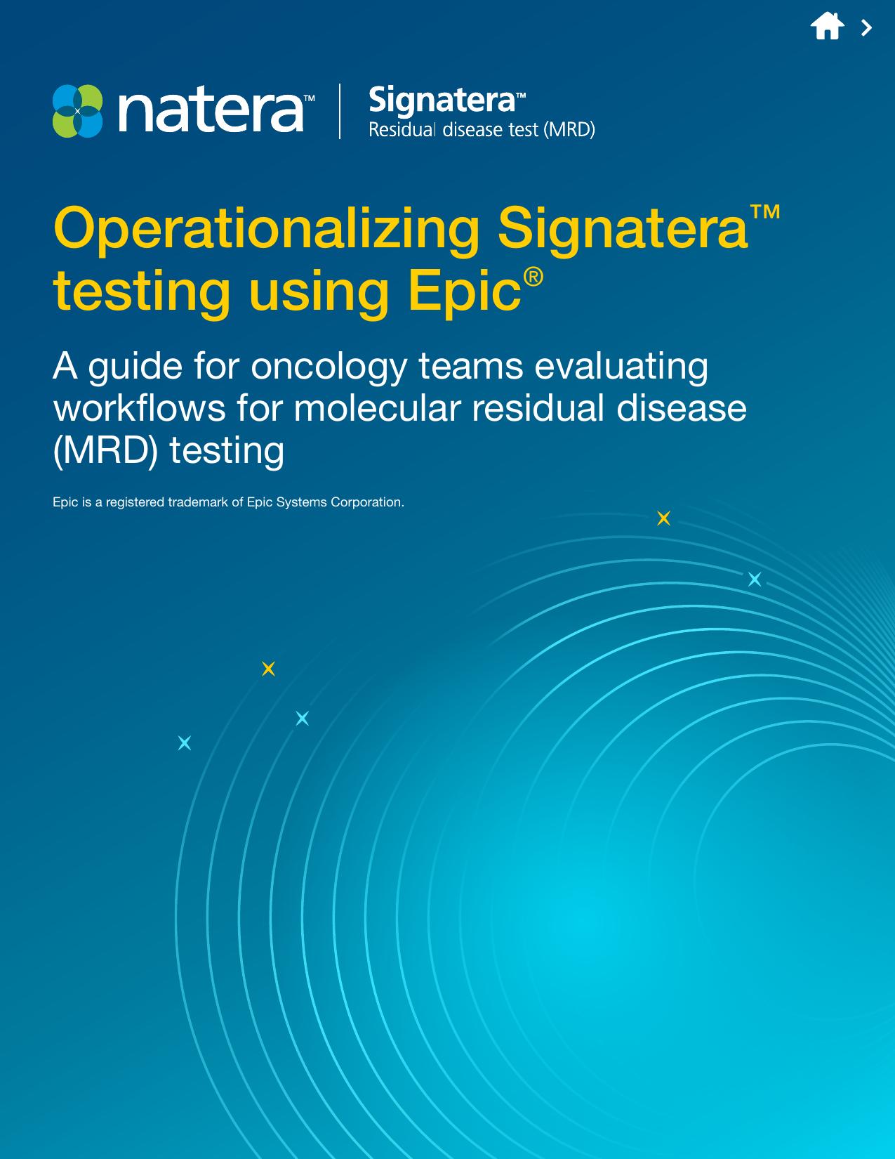 Signatera ctDNA MRD Epic Workflow Guide cover.