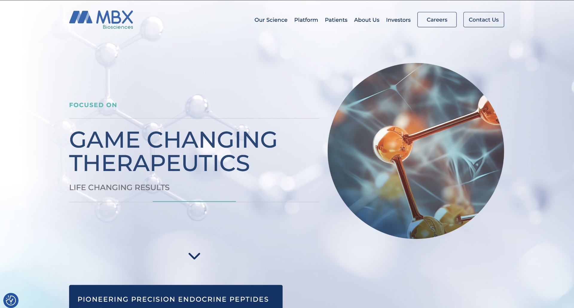 MBX Biosciences homepage hero — Game Changing Therapeutics.